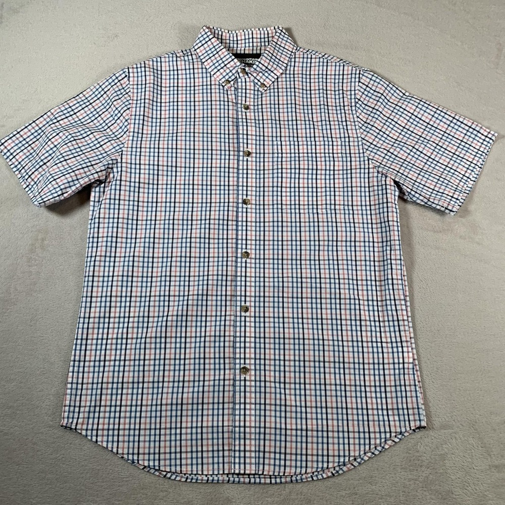 Mountain Khakis Shirt Mens Medium Blue Red Plaid Spalding Gingham Short Sleeve